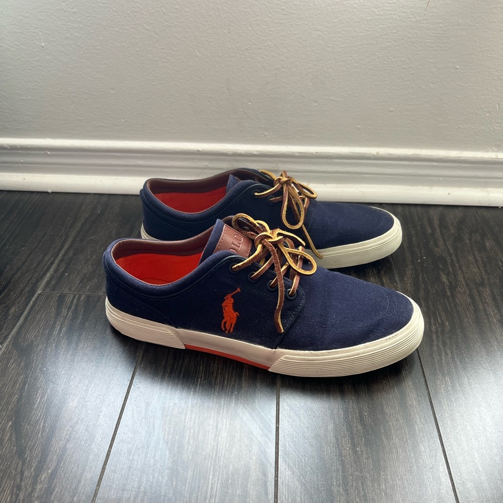 Polo by Ralph Lauren Faxon Low Canvas Sneakers Blue with Orange logo, US 10/UK 9